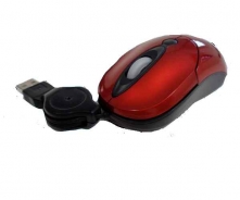 MINIMOUSE USB GOMMATO COLORE NERO E ROSSO FILO RETRATTILE